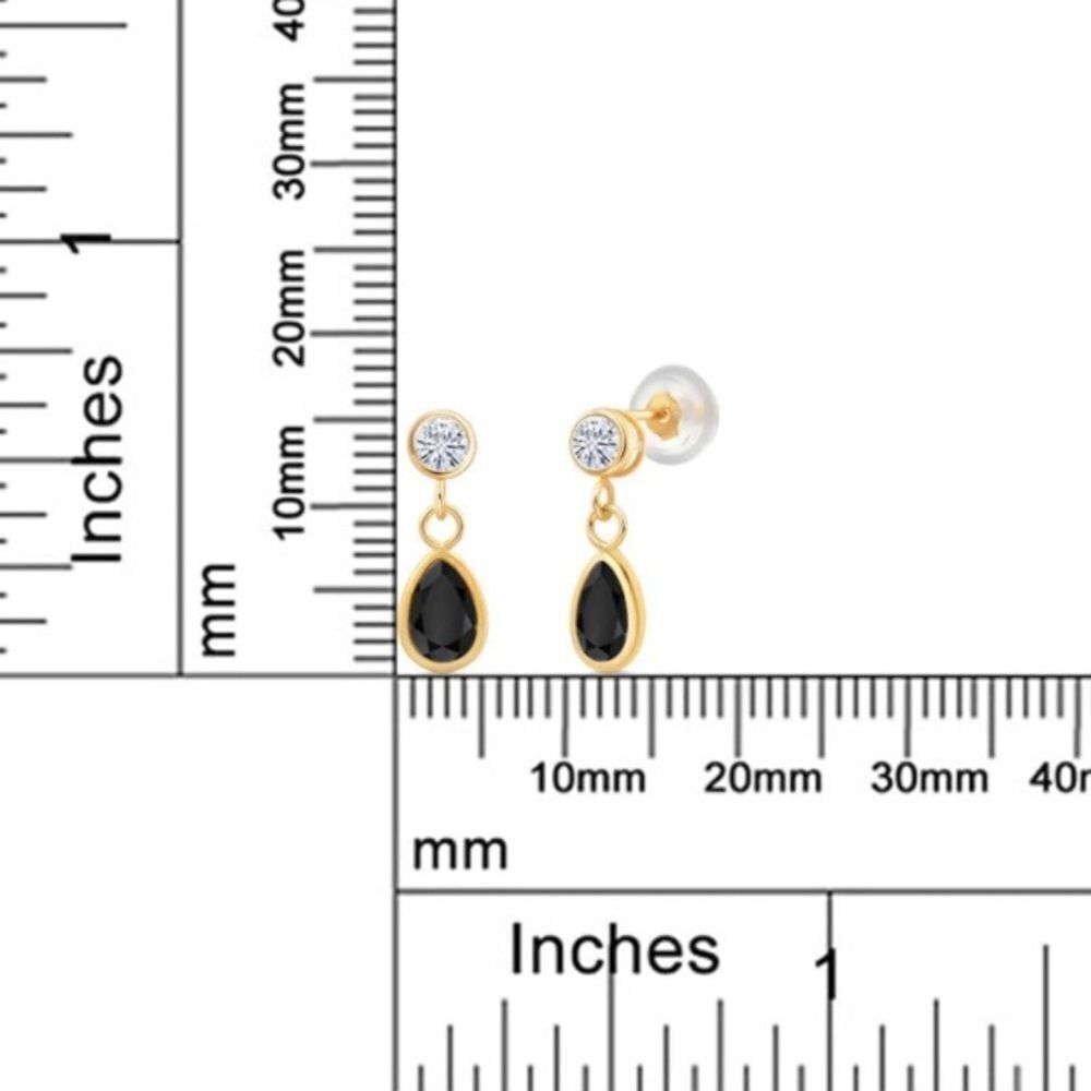 14K Yellow Gold with 0.96 Cttw Black Onyx and White Moissanite Post Earrings - Picture 4 of 4